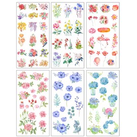 (Pack of 2) Washi Stickers for Journaling - Plant Hydrangea Carnation Flower Nature Sticker for Water Bottle Scrapbooking Planner Scrapbook Travel Journals Bullet Journaling Collage Album