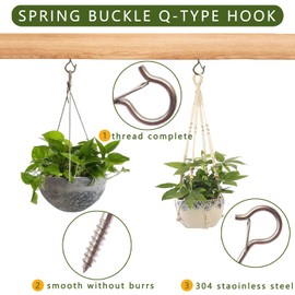 Pack of 10 Stainless Steel Screw Hooks with Safety Buckle, Ceiling Hooks, Wall Hooks, for Hammocks, Awnings, Hanging Chairs, Rocking Chairs, Fixed Cable, Hanging Basket
