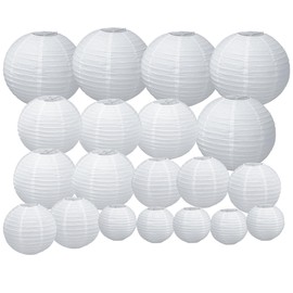 20Pcs White Paper Lanterns,6" 8" 10" 12" Round Paper Lanterns,White Hanging Lanterns Lamp for Birthday, Wedding, Christmas, Bridal, Home Decor, Party Decoration