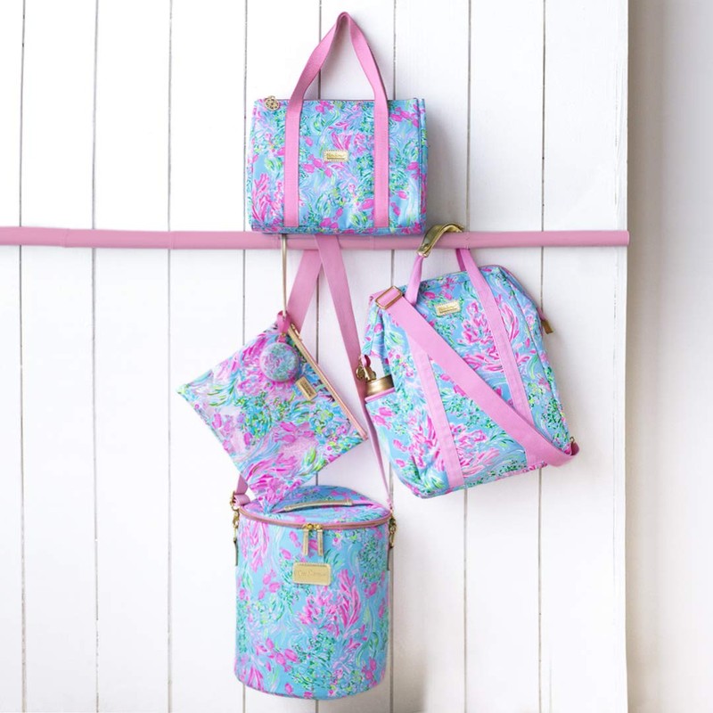 Lilly Pulitzer Insulted Backpack Cooler Large Capacity, Pink/Blue Portable Soft