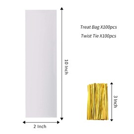 Yotelab 2x10 Inches Clear Cellophane Treat Bags With Twist Ties,100Pcs