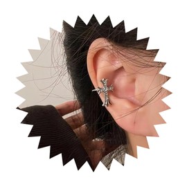 Yienate Punk Rhinestone Cross Ear Cuff Earrings Vintage Silver Crystal Cross Ear Jacket Rock Statement Crucifix Cuff Wrap Earrings Sparkly Non Piercing Cross Earrings Jewelry for Women and Girls