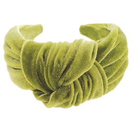 Velvet Knotted Top Knot Twist Twisted Turban Extra Wide Thick Evening Winter Boho Vintage Headband Alice Band Women,Alice Band,Hair Accessories Hairband Christmas Birthday Wedding Bridesmaid (Olive)