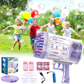 JUQG 88 Holes Bubble Gun, Bubble Gun with LED Light, 20,000+ Bubbles/Minute, Automatic Bubble Gun with 200 ml Bubble Solution, Gift for Children/Birthday/Party