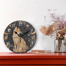 ALAZA Wall Clock Moon Star Cat Silent Non-Ticking Decorative Wall Clocks Battery Operated 10 Inch for Home Living Room Kitchen Bathroom Bedroom