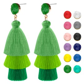 Tassel Earrings for Women,Boho Earrings for Women,Christmas Headband Earrings,Christmas Earrings for Women,Green Earrings,Green Earrings for Women,Earrings for Teenage Girls,Long Earrings,