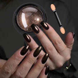 Holographic Mirror Nail Powders Chrome Gold Effect Pure Metallic Dust Sequins UV Gel Nail Chrome Pigment for Nail Art Decoration (Brown)