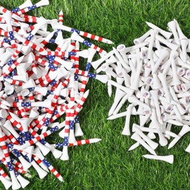 Realspring 500 Pcs American Flag Bamboo Golf Tees Bulk Stars and Stripes Patriotic Combo Length Golf Tees Four Size Mixed 3-3/4", 2-3/4", 2-1/8", 1-1/2" for Club Men Women Kids Accessories