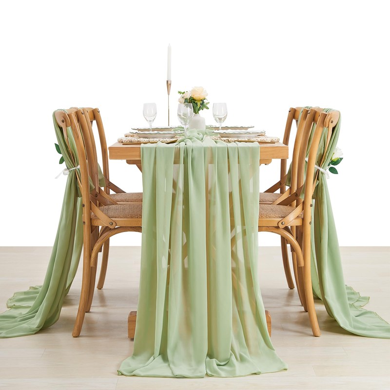 10ft Sage Green Chiffon Table Runner 1 Piece 27x120 Inches