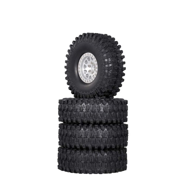 GoolRC 4PCS 1.9 Inch RC Crawler Rubber Tires with Metal Rim for 1/10 RC Rock Crawler Traxxas TRX-4 TRX-6 Axial Scx10 90046 RC4WD RC Car Parts (Silver)