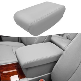 Center Console Armrest Cover Replacement for Toyota Highlander 2008 2009 2010 2011 2012 2013, Customized Arm Rest Lid Skin Upholstery, Vinyl Leather, Gray (Leather Part Only)