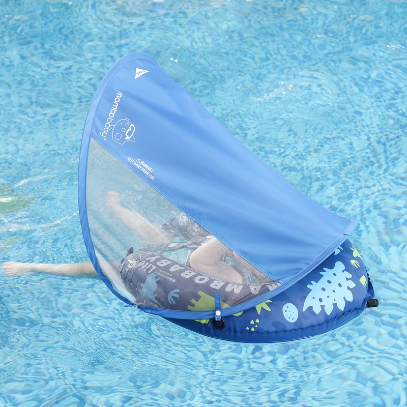 Mambobaby Float Self-Inflating Baby Swim Float with Canopy, Compressible Folding