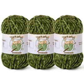 3 Pack Fuzzy Chenille Yarn for Crocheting,Velvet Baby Blanket Yarn for Crocheting,Soft Plush Yarn for Hand Knitting,(300 g/393yds) Fluffy Amigurumi Crochet Yarn(3 Army Green)