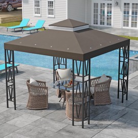 ​10x10 FT Gazebo Canopy Replacement Top - Durable Double Tier Shade Cover Cover for Yard Patio Garden, Waterproof UV Protection, Easy Install, Outdoor Event Party Shade Tent​(Coffee)