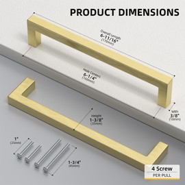 Goldenwarm 20 Pack 6-1/4 inch Gold Kitchen Cabinet Handles Brushed Gold Cabinet Pulls Kitchen Handles for Cabinets Closet Door Handle
