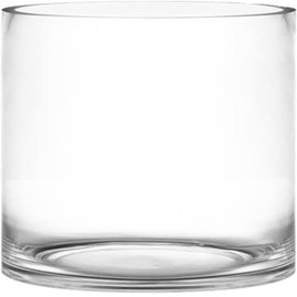 CYS Excel Clear Glass Cylinder Flower Vase, 6" Height x 7" Diameter, Elegant Hand-Blown Glass Wedding Floral Centerpiece Versatile Hurricane Candle Holder