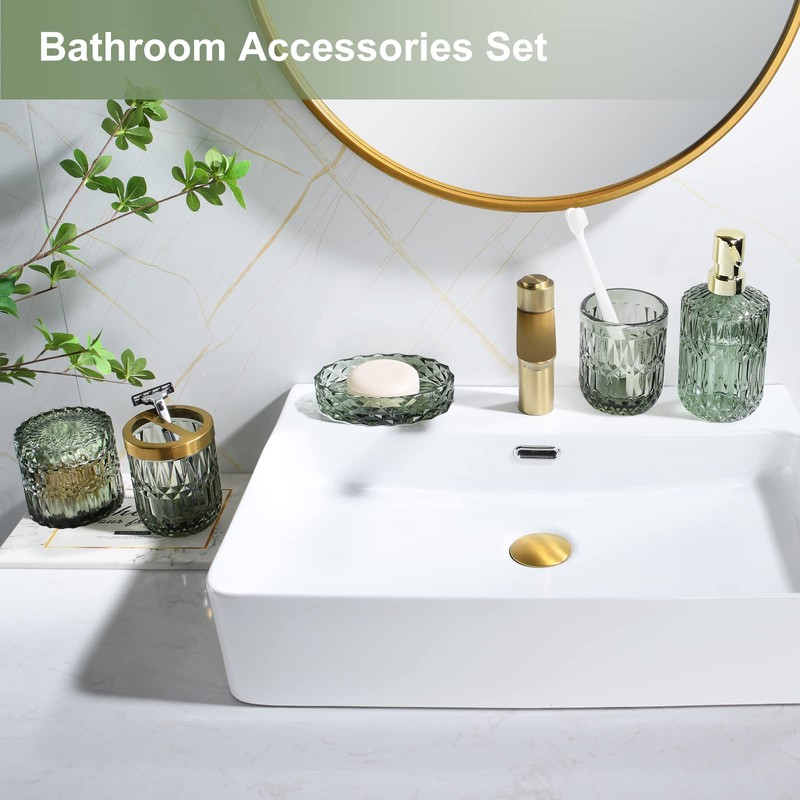 LaMarriti Green Bathroom Accessories Set, 5Pcs Clear Glass Bathroom Accessories,