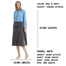 Hiturbo Surf Towel Poncho Changing Aid - Men's and Women's Changing Robe Bath Poncho Changing Aid Surfing Beach Blue/Grey