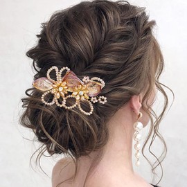 Campsis Rhinestones Hair Barrettes for Bride Gold Flower Wedding Hair Clips Floral Cyrstal Wedding Hair Accessories for Bridal Bridesmaids Prom Party Dinner