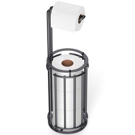 Meangood Toilet Paper Holder Stand and Tissue Paper Roll Dispenser for 4 Mega Rolls, Bathroom Free Standing Tissue Roll Storage Holder Rack,Detachable (Black)