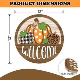 Bolisom Welcome Fall Thanksgiving Hello Pumpkin Front Door Sign, Autumn Polka Dots Plaid Leopard Wood Hanger Outdoor Outside Porch Home Decor, Farmhouse Wooden Wreath Indoor Wall Hanging Decoration