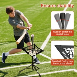 BaseGoal Batting Tee Baseball Tee, Softball Travel Portable Tee Tripod Stand Rubber Tee for Batting Training Practice with Removable Baseball Caddy and Carrying Bag