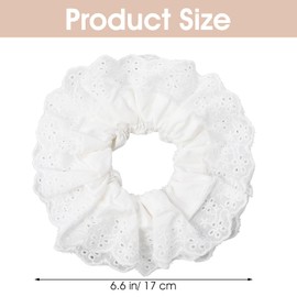 Large White Lace Scrunchies Oversized Scrunchy Hair Ties Satin Double Elastic Hair Ties Ropes Bun or Ponytail Hairs Holder Accessories for Women Thick Curly Hairs Mother Festival Gifts 6.6 Inch