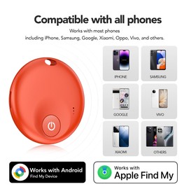 FindTag Duo - Dual System Tracker for iOS or Android, Bluetooth Tracking Tag/Key Finder/Luggage Tracker/Item Locator, Compatible with iOS Find My or Google Find Hub App (Red)