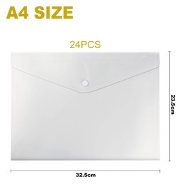 Plastic Wallets A4 Clear Folders Document Files Popper Wallets with Button 24 Pack for School Office Home