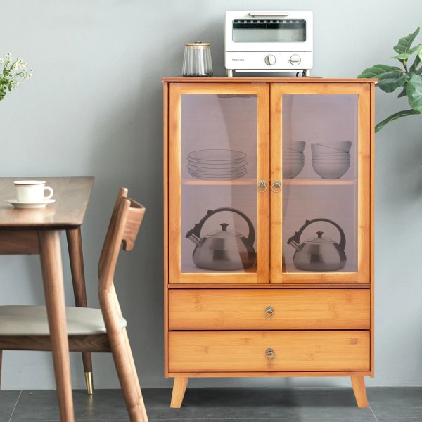 OCASAMI Farmhouse Sideboard Buffet Storage Cabinet Coffee Bar Table w/Drawers&2