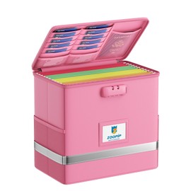 ZOOPIP Fireproof File Box with Lock, Document Box Storage Organizer, Suitable for Hanging File Folders in Letter Size, Collapsible File Box, Reflective Strip for Fast Find (12.2"*6"*10.2, Pink)