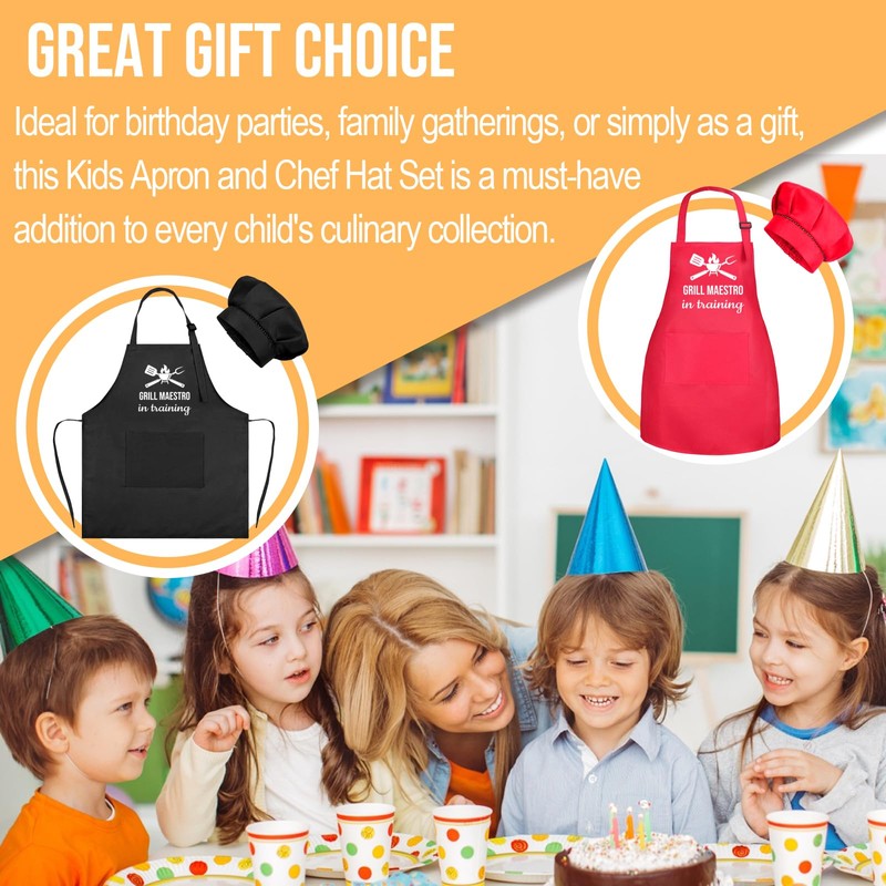 OUUKHGY Kids Apron and Chef Hat Set, Grill Maestro in