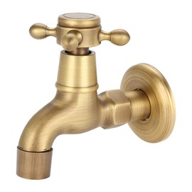 European Classic Mop Pool Faucet Wall Mounted Single Cross Handle Solid Brass Vintage Antique Oil Rubbed Water Tap Elegant Smooth Luxury Cold/hot Water Control Sink Faucet (Short)