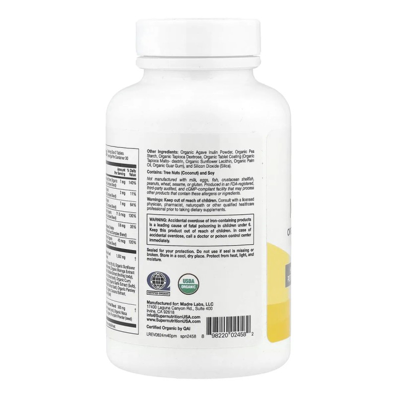 Super Nutrition Multivitamínico Orgánico Hombres 40+ 60 Tab
