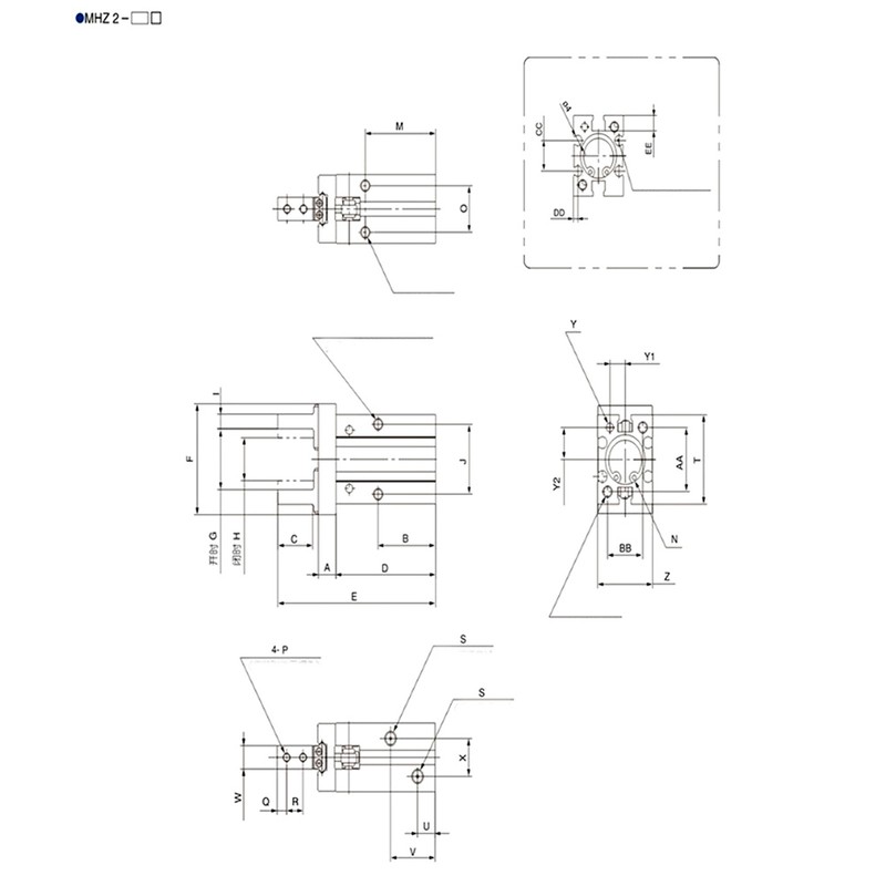 MHZ2 Steel Pneumatic Finger Cylinder Double Acting Air Gripper High
