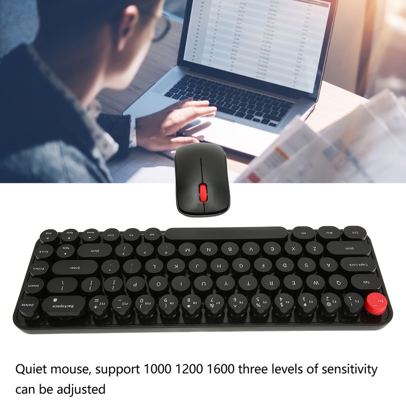 Wireless Keyboard Mouse Combo Mini Portable Retro Silent 2.4G Wireless