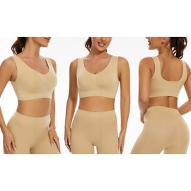 Lemef 2-Pack Seamless Sports Bra Wirefree Yoga Bra with Removable Pads for Women (2X-Large, Nude&White)