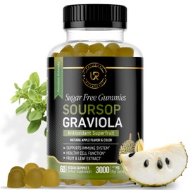Soursop Leaves & Soursop Fruit Gummies - 3000mg Soursop Extract - Graviola Supplement - Soursop Fruit and Leaf - 60ct - Sugar-Free - Gluten Free – Non-GMO – Vegan Friendly