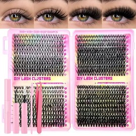 Pestañas Postizas Kit Completo, Manga Lashes Con Unión Y Sellado, Incluye 5 en 1 Herramienta Lash Bond y Seal y Remover y Pinzas, Pestañas Anime Naturales,Bonitas,Largas,DIY Lash Cluster Manga Kit (800)