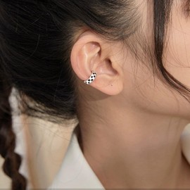 Checkered Chunky Oval Hoop Earrings for Women 14K Gold Minimalist Tiny White Black Enamel Round Circle Checker Earrings Fashion Trendy Jewelry Christmas Gifts, Medium, Metal, No Gemstone