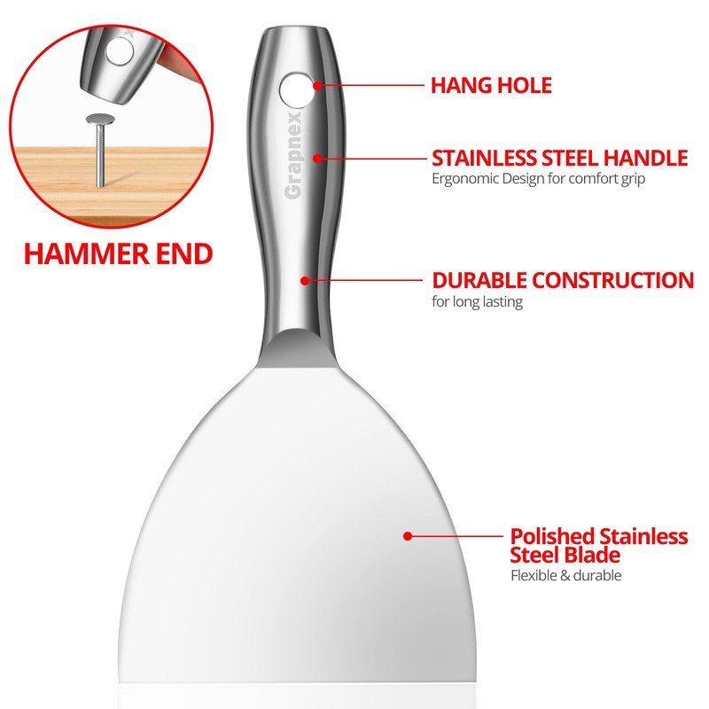 Grapnex 4 Pack Putty Knife Scraper,1.5",3",4",6" One Piece Premium Polished