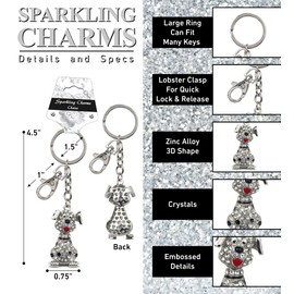 Aqua79 Dalmatian Dog Keychain - Silver 3D Sparkling Charm Rhinestones Fashionable Stylish Metal Alloy Durable Key Ring Bling Crystal Jewelry Accessory with Clasp