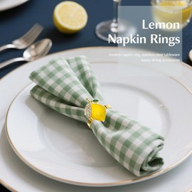 Davifina Gold Napkin Rings Set of 6 Yellow Lemon Napkin Rings for Napkins,Summer Napkin Ring,Fruit Napkin Holders for Cloth Napkins,Rustic Napkin Ring Holders for Fall Farmhouse Dining Table Decor