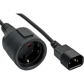 InLine® Power cable, C14 plug to Schutzkontakt female, black, H05VV-F 3Gx0.75mm², 1m 1 item