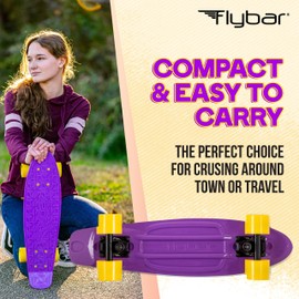 Flybar 22 Inch Kids Skateboard – Mini Cruiser Skateboards for Kids Ages 6-12, Outdoor Toys, Lightweight, Durable, Non-Slip Deck, ABEC-7 Bearings, Holds up to 175 lbs (Purple)