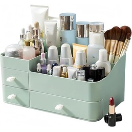 Makeup Organizer for Vanity, Large Countertop Organizer with Drawers, Cosmetics Storage for Skin Care, Brushes, Eyeshadow, Lotions, Lipstick,Nail Polish.Great for Dresser, Bathroom, Bedroom-Green