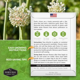 1 Pack Garlic Chives Seed for Planting - Packet with Instructions to Grow Delicious Perennial Herbs in Your Home Vegetable Garden - Non-GMO Heirloom Variety - Survival Garden Seeds