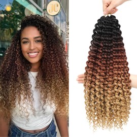 FANWYFYU 8Packs Wave Curly Crochet Hair 18Inch Goddess Passion Twist Crochet Hairs Pre-Looped Long Bohemian Crochet Braids Deep Wave Curly Hair Extensions for Butterfly Faux Locs (1B/30/27)