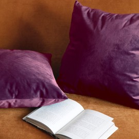 Pagnanno. Set of 2 Soft Velvet Cushion Covers 45x45cm(18x18 Inches) Plain Throw Pillowcases Square Cushion Covers for Chairs,living room,bedroom with Invisible Zipper ((Pack of 2), Grape)