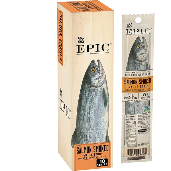 EPIC Smoked Salmon Strips, Wild Caught, Paleo Friendly, 0.8 oz Strips, 10 ct